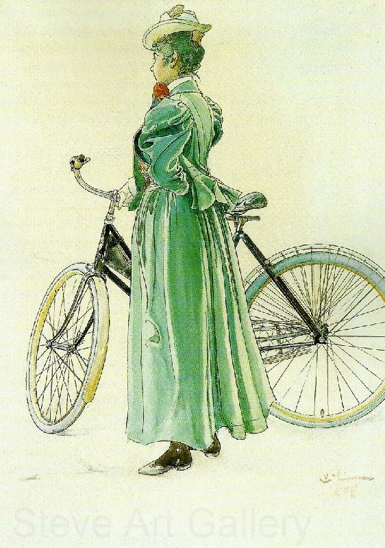 Carl Larsson fru grosshandlare eriksson-kvinna vid cykel France oil painting art